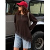 MEROKEETY Womens Fall Asymmetric Lace Long Sleeve Top 2026 | Crew Neck, Drop Shoulder, Loose Fit, Cotton Blend, Soft Stretchy, Going Out Clothes, Dressy Casual Blouse, Trendy T Shirts(Coffee)
