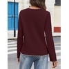MEROKEETY Women’s Fall Button Down Cute Cardigan Sweater Trendy | 2026, Long Sleeve, Open Front Coat, Scalloped Ribbed Trim, Cozy Knit, Contrast Color, Crewneck, Regular Fit, Casual Outfits(Wine)