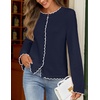 MEROKEETY Women’s Fall Button Down Cute Cardigan Sweater Trendy | 2026, Long Sleeve, Open Front Coat, Scalloped Ribbed Trim, Cozy Knit, Contrast Color, Crewneck, Regular Fit, Casual Outfits(Navy)