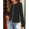 MEROKEETY Women’s Fall Button Down Cute Cardigan Sweater Trendy | 2026, Long Sleeve, Open Front Coat, Scalloped Ribbed Trim, Cozy Knit, Contrast Color, Crewneck, Regular Fit, Casual Outfits(Black)