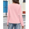 MEROKEETY Women’s Fall Button Down Cute Cardigan Sweater Trendy | 2026, Long Sleeve, Open Front Coat, Scalloped Ribbed Trim, Cozy Knit, Contrast Color, Crewneck, Regular Fit, Casual Outfits(Pink)