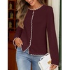 MEROKEETY Women’s Fall Button Down Cute Cardigan Sweater Trendy | 2026, Long Sleeve, Open Front Coat, Scalloped Ribbed Trim, Cozy Knit, Contrast Color, Crewneck, Regular Fit, Casual Outfits(Wine)