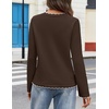 MEROKEETY Women’s Fall Button Down Cute Cardigan Sweater Trendy | 2026, Long Sleeve, Open Front Coat, Scalloped Ribbed Trim, Cozy Knit, Contrast Color, Crewneck, Regular Fit, Casual Outfits(Coffee)