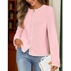 MEROKEETY Women’s Fall Button Down Cute Cardigan Sweater Trendy | 2026, Long Sleeve, Open Front Coat, Scalloped Ribbed Trim, Cozy Knit, Contrast Color, Crewneck, Regular Fit, Casual Outfits(Pink)