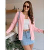 MEROKEETY Women’s Fall Button Down Cute Cardigan Sweater Trendy | 2026, Long Sleeve, Open Front Coat, Scalloped Ribbed Trim, Cozy Knit, Contrast Color, Crewneck, Regular Fit, Casual Outfits(Pink)