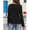 MEROKEETY Women’s Fall Button Down Cute Cardigan Sweater Trendy | 2026, Long Sleeve, Open Front Coat, Scalloped Ribbed Trim, Cozy Knit, Contrast Color, Crewneck, Regular Fit, Casual Outfits(Black)