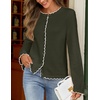 MEROKEETY Women’s Fall Button Down Cute Cardigan Sweater Trendy | 2026, Long Sleeve, Open Front Coat, Scalloped Ribbed Trim, Cozy Knit, Contrast Color, Crewneck, Regular Fit, Casual Outfits(Green)