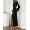 MEROKEETY Women’s Fall Formal Long Sleeve Velvet Maxi Dress 2026 Bodycon | Boat Neck, Side Slit, Ruched Details, Solid, Elegant, Wedding Guest, Cocktail Party, Holiday, Event, Dinner, Fashion(Black)