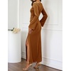 MEROKEETY Women’s Fall Formal Long Sleeve Velvet Maxi Dress 2026 Bodycon | Boat Neck, Side Slit, Ruched Details, Solid, Elegant, Wedding Guest, Cocktail Party, Holiday, Event, Dinner, Fashion(Golden)