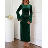 MEROKEETY Women’s Fall Formal Long Sleeve Velvet Maxi Dress 2026 Bodycon | Boat Neck, Side Slit, Ruched Details, Solid, Elegant, Wedding Guest, Cocktail Party, Holiday, Event, Dinner, Fashion(Darkgreen)