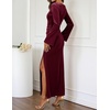 MEROKEETY Women’s Fall Formal Long Sleeve Velvet Maxi Dress 2026 Bodycon | Boat Neck, Side Slit, Ruched Details, Solid, Elegant, Wedding Guest, Cocktail Party, Holiday, Event, Dinner, Fashion(Wine)