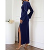 MEROKEETY Women’s Fall Formal Long Sleeve Velvet Maxi Dress 2026 Bodycon | Boat Neck, Side Slit, Ruched Details, Solid, Elegant, Wedding Guest, Cocktail Party, Holiday, Event, Dinner, Fashion(Navy)