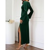 MEROKEETY Women’s Fall Formal Long Sleeve Velvet Maxi Dress 2026 Bodycon | Boat Neck, Side Slit, Ruched Details, Solid, Elegant, Wedding Guest, Cocktail Party, Holiday, Event, Dinner, Fashion(Darkgreen)