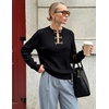 MEROKEETY Women’s Fall Lightweight Sweater Business Casual Tops | Ladies Work Sweaters, Notched Neck, Long Sleeve, Horse bit Accents, Vintage Pullover, 2026 Winter Fashion Clothing(Black)