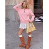 MEROKEETY Women’s Fall Lightweight Sweater Business Casual Tops | Ladies Work Sweaters, Notched Neck, Long Sleeve, Horse bit Accents, Vintage Pullover, 2026 Winter Fashion Clothing(Pink)