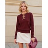 MEROKEETY Women’s Fall Lightweight Sweater Business Casual Tops | Ladies Work Sweaters, Notched Neck, Long Sleeve, Horse bit Accents, Vintage Pullover, 2026 Winter Fashion Clothing(Wine)