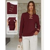 MEROKEETY Women’s Fall Lightweight Sweater Business Casual Tops | Ladies Work Sweaters, Notched Neck, Long Sleeve, Horse bit Accents, Vintage Pullover, 2026 Winter Fashion Clothing(Wine)