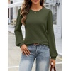MEROKEETY Womens Fall Lightweight Sweater Long Sleeve Eyelet Pullover Tops | 2026, Ladies, Winter, Cute, Trendy, Crewneck, Pointelle, Balloon Sleeves, Ribbed Hem, Casual, Knit, Fashion Outfit Clothes(Army)