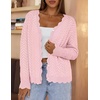 MEROKEETY Women’s Fall Long Sleeve Button Front Cardigan Sweater | Open Front, Scalloped V Neck, Crochet Cardigan, Hollow Out, Lightweight, Dressy, Trendy, Loose Fit, Knit Jumper, Sweater Top(Pink)