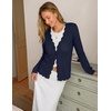 MEROKEETY Women’s Fall Long Sleeve Button Front Cardigan Sweater | Open Front, Scalloped V Neck, Crochet Cardigan, Hollow Out, Lightweight, Dressy, Trendy, Loose Fit, Knit Jumper, Sweater Top(Navy)