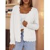 MEROKEETY Women’s Fall Long Sleeve Button Front Cardigan Sweater | Open Front, Scalloped V Neck, Crochet Cardigan, Hollow Out, Lightweight, Dressy, Trendy, Loose Fit, Knit Jumper, Sweater Top(White)