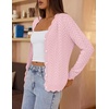 MEROKEETY Women’s Fall Long Sleeve Button Front Cardigan Sweater | Open Front, Scalloped V Neck, Crochet Cardigan, Hollow Out, Lightweight, Dressy, Trendy, Loose Fit, Knit Jumper, Sweater Top(Pink)