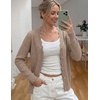 MEROKEETY Women’s Fall Long Sleeve Button Front Cardigan Sweater | Open Front, Scalloped V Neck, Crochet Cardigan, Hollow Out, Lightweight, Dressy, Trendy, Loose Fit, Knit Jumper, Sweater Top(Khaki)