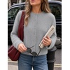 MEROKEETY Women’s Fall Long Sleeve Button Fuzzy Cardigan Sweater | Open Front, Crew Neck, Knit, Cozy, 2026 Winter, Relaxed Fit, Drop Shoulder, Stretchy and Soft, Slightly Cropped Hem, Trendy(Grey)
