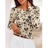 MEROKEETY Womens Fall Long Sleeve Floral Mesh Blouse Top 2026 Dressy Casual | Jacquard Fabric, Sheer Sleeves, Crew Neck, Fitted, Trendy, Ruched Details, Cinched Waist, T Shirt, Fashion Outfit Clothes(Apricot)