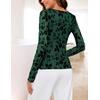 MEROKEETY Womens Fall Long Sleeve Floral Mesh Blouse Top 2026 Dressy Casual | Jacquard Fabric, Sheer Sleeves, Crew Neck, Fitted, Trendy, Ruched Details, Cinched Waist, T Shirt, Fashion Outfit Clothes(Darkgreen)