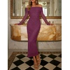 MEROKEETY Womens Fall Long Sleeve Off Shoulder Glitter Mesh Maxi Dress 2026 | Bodycon, Sparkly, Wedding Guest, Formal, Cocktail Party, Evening, Rehearsal Dinner, Holiday, Sequins, Date Night Dresses(Plum)