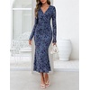 MEROKEETY Women’s Fall Long Sleeve Wrap V Neck Floral Maxi Dress 2026 | Snap Button, Slim Fit, Ruched Waist, Bodycon, Ruffle Hem, Lined, Wedding Guest, Cocktail, Party, Formal, Winter Long Dresses(Dustyblue)