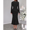 MEROKEETY Women’s Fall Long Sleeve Wrap V Neck Floral Maxi Dress 2026 | Snap Button, Slim Fit, Ruched Waist, Bodycon, Ruffle Hem, Lined, Wedding Guest, Cocktail, Party, Formal, Winter Long Dresses(Black)
