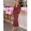 MEROKEETY Women’s Fall Long Sleeve Wrap V Neck Floral Maxi Dress 2026 | Snap Button, Slim Fit, Ruched Waist, Bodycon, Ruffle Hem, Lined, Wedding Guest, Cocktail, Party, Formal, Winter Long Dresses(Wine)