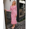 MEROKEETY Women’s Fall Long Sleeve Wrap V Neck Floral Maxi Dress 2026 | Snap Button, Slim Fit, Ruched Waist, Bodycon, Ruffle Hem, Lined, Wedding Guest, Cocktail, Party, Formal, Winter Long Dresses(Pink)