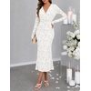 MEROKEETY Women’s Fall Long Sleeve Wrap V Neck Floral Maxi Dress 2026 | Snap Button, Slim Fit, Ruched Waist, Bodycon, Ruffle Hem, Lined, Wedding Guest, Cocktail, Party, Formal, Winter Long Dresses(White)