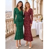 MEROKEETY Women’s Fall Long Sleeve Wrap V Neck Floral Maxi Dress 2026 | Snap Button, Slim Fit, Ruched Waist, Bodycon, Ruffle Hem, Lined, Wedding Guest, Cocktail, Party, Formal, Winter Long Dresses(Green)