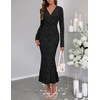 MEROKEETY Women’s Fall Long Sleeve Wrap V Neck Floral Maxi Dress 2026 | Snap Button, Slim Fit, Ruched Waist, Bodycon, Ruffle Hem, Lined, Wedding Guest, Cocktail, Party, Formal, Winter Long Dresses(Black)