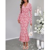 MEROKEETY Women’s Fall Long Sleeve Wrap V Neck Floral Maxi Dress 2026 | Snap Button, Slim Fit, Ruched Waist, Bodycon, Ruffle Hem, Lined, Wedding Guest, Cocktail, Party, Formal, Winter Long Dresses(Pink)