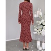 MEROKEETY Women’s Fall Long Sleeve Wrap V Neck Floral Maxi Dress 2026 | Snap Button, Slim Fit, Ruched Waist, Bodycon, Ruffle Hem, Lined, Wedding Guest, Cocktail, Party, Formal, Winter Long Dresses(Wine)