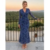 MEROKEETY Women’s Fall Long Sleeve Wrap V Neck Floral Maxi Dress 2026 | Snap Button, Slim Fit, Ruched Waist, Bodycon, Ruffle Hem, Lined, Wedding Guest, Cocktail, Party, Formal, Winter Long Dresses(Dustyblue)
