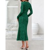 MEROKEETY Women’s Fall Long Sleeve Wrap V Neck Floral Maxi Dress 2026 | Snap Button, Slim Fit, Ruched Waist, Bodycon, Ruffle Hem, Lined, Wedding Guest, Cocktail, Party, Formal, Winter Long Dresses(Green)