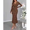 MEROKEETY Women’s Fall Long Sleeve Wrap V Neck Floral Maxi Dress 2026 | Snap Button, Slim Fit, Ruched Waist, Bodycon, Ruffle Hem, Lined, Wedding Guest, Cocktail, Party, Formal, Winter Long Dresses(Brown)