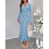 MEROKEETY Women’s Fall Long Sleeve Wrap V Neck Floral Maxi Dress 2026 | Snap Button, Slim Fit, Ruched Waist, Bodycon, Ruffle Hem, Lined, Wedding Guest, Cocktail, Party, Formal, Winter Long Dresses(Blue)
