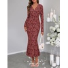 MEROKEETY Women’s Fall Long Sleeve Wrap V Neck Floral Maxi Dress 2026 | Snap Button, Slim Fit, Ruched Waist, Bodycon, Ruffle Hem, Lined, Wedding Guest, Cocktail, Party, Formal, Winter Long Dresses(Wine)