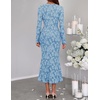 MEROKEETY Women’s Fall Long Sleeve Wrap V Neck Floral Maxi Dress 2026 | Snap Button, Slim Fit, Ruched Waist, Bodycon, Ruffle Hem, Lined, Wedding Guest, Cocktail, Party, Formal, Winter Long Dresses(Blue)