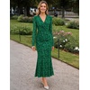MEROKEETY Women’s Fall Long Sleeve Wrap V Neck Floral Maxi Dress 2026 | Snap Button, Slim Fit, Ruched Waist, Bodycon, Ruffle Hem, Lined, Wedding Guest, Cocktail, Party, Formal, Winter Long Dresses(Green)