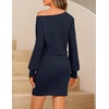 MEROKEETY Women’s Fall Off Shoulder Cocktail Party Mini Dresses | Long Sleeve, Date Night, Going Out Outfits, Bodycon, Dinner, Asymmetrical, Ruched Waist, Slim Fit, Y2K, Club Short Dress(Navy)