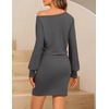 MEROKEETY Women’s Fall Off Shoulder Cocktail Party Mini Dresses | Long Sleeve, Date Night, Going Out Outfits, Bodycon, Dinner, Asymmetrical, Ruched Waist, Slim Fit, Y2K, Club Short Dress(Grey)