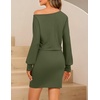 MEROKEETY Women’s Fall Off Shoulder Cocktail Party Mini Dresses | Long Sleeve, Date Night, Going Out Outfits, Bodycon, Dinner, Asymmetrical, Ruched Waist, Slim Fit, Y2K, Club Short Dress(Army Green)